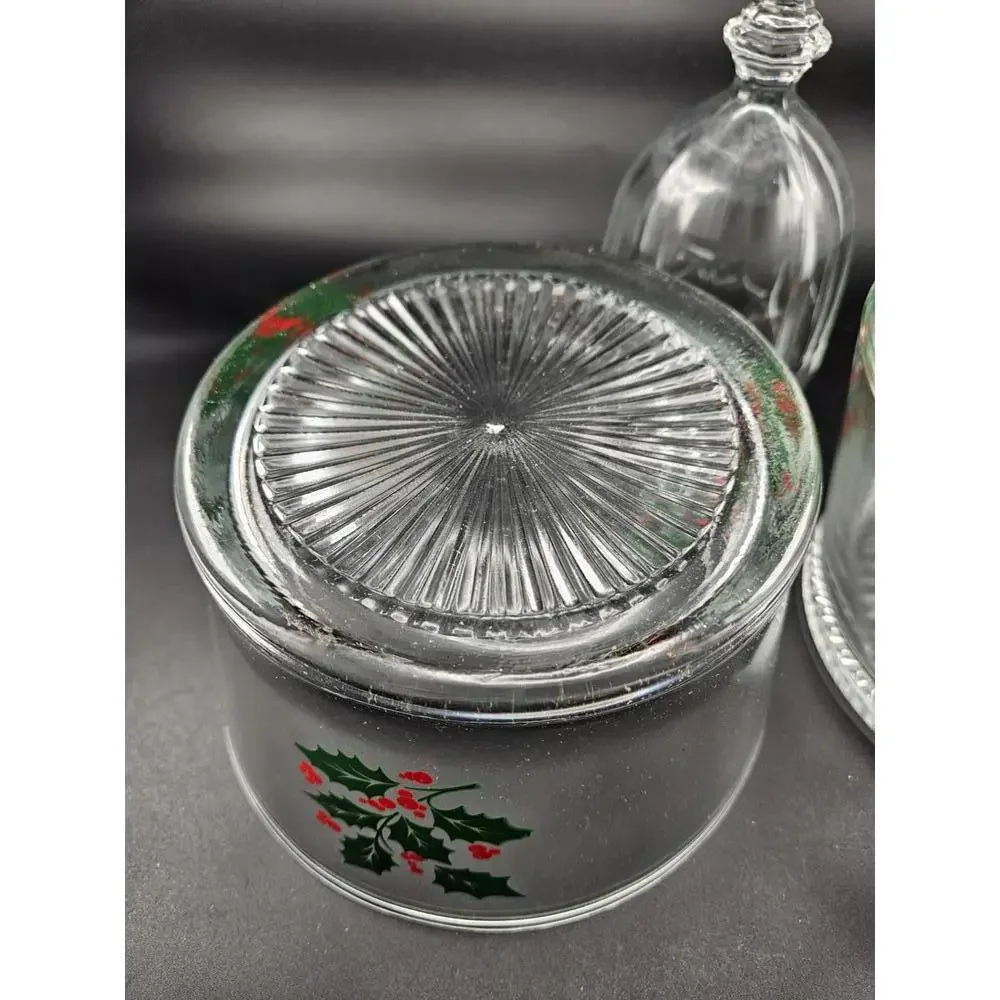 Vintage Starburst Holly & Berry Heavy Glass Serving/Trifle/Ice Bowl 3 Available